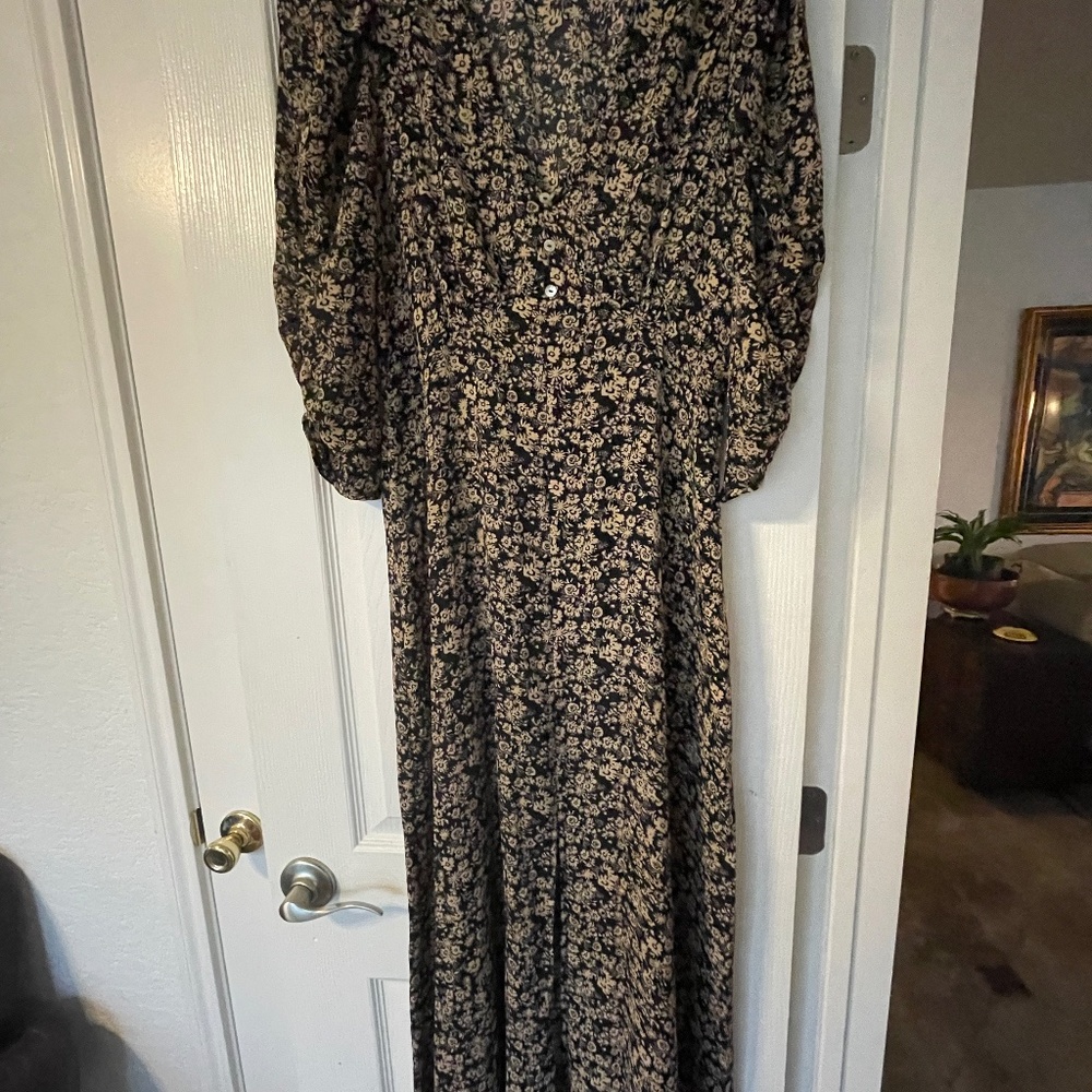Emma and Michelle Brown V Neck 3/4 Sleeve Midi Floral Dress